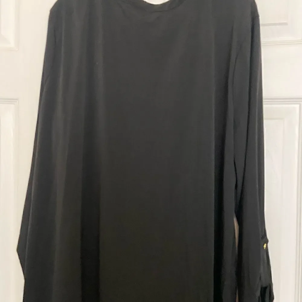 Always Indigo Long Sleeve Black Blouse Size 3X 1/4 Gold Zipper - Picture 5 of 12